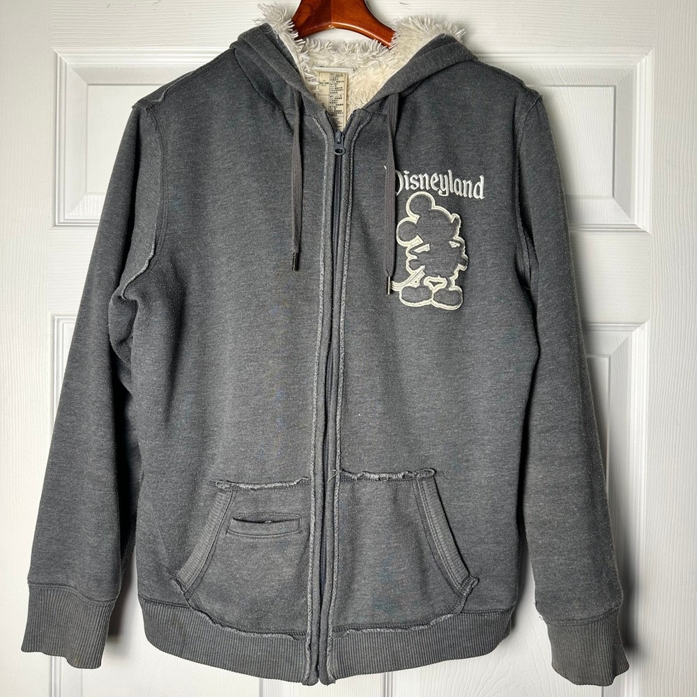 Disney Parks Disneyland 55th Anniversary Mickey Mouse Sherpa Lined Hoodie Gray L